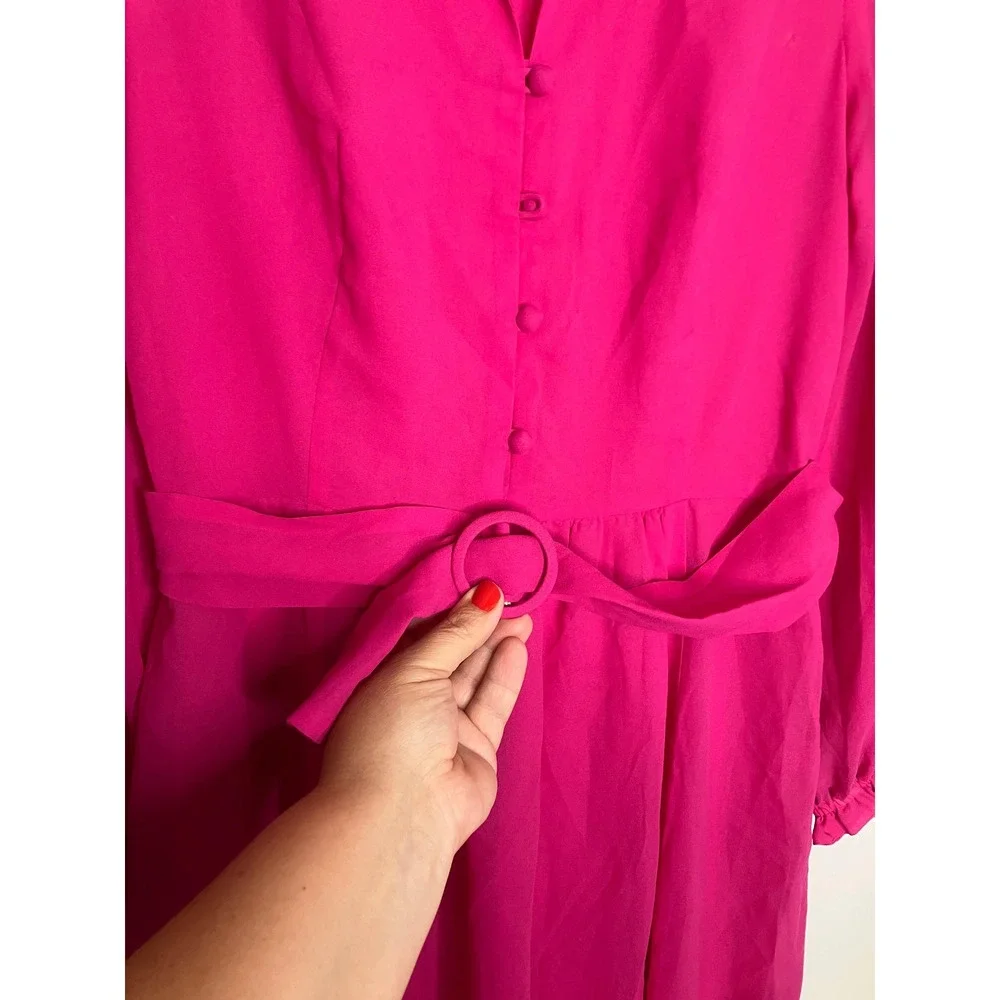 Camilla Copenhagen Maxi Dress Women 10 Pink good Balloon Sleeve Belted Chiffon